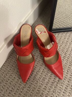 Vince Camuto Red Braided Strap Pointed Mules